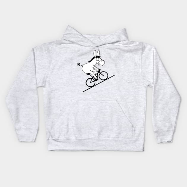 Donkey Riding Bicycle Kids Hoodie by Rumsa